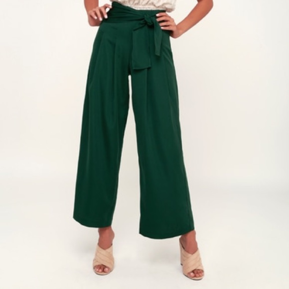 Webber Forest Green Tie Front Wide Leg Pants Lulu’s